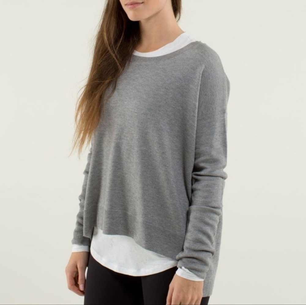 Lululemon Pure Balance Grey Sweater Lightweight Fine Knit Size S Soft Cozy